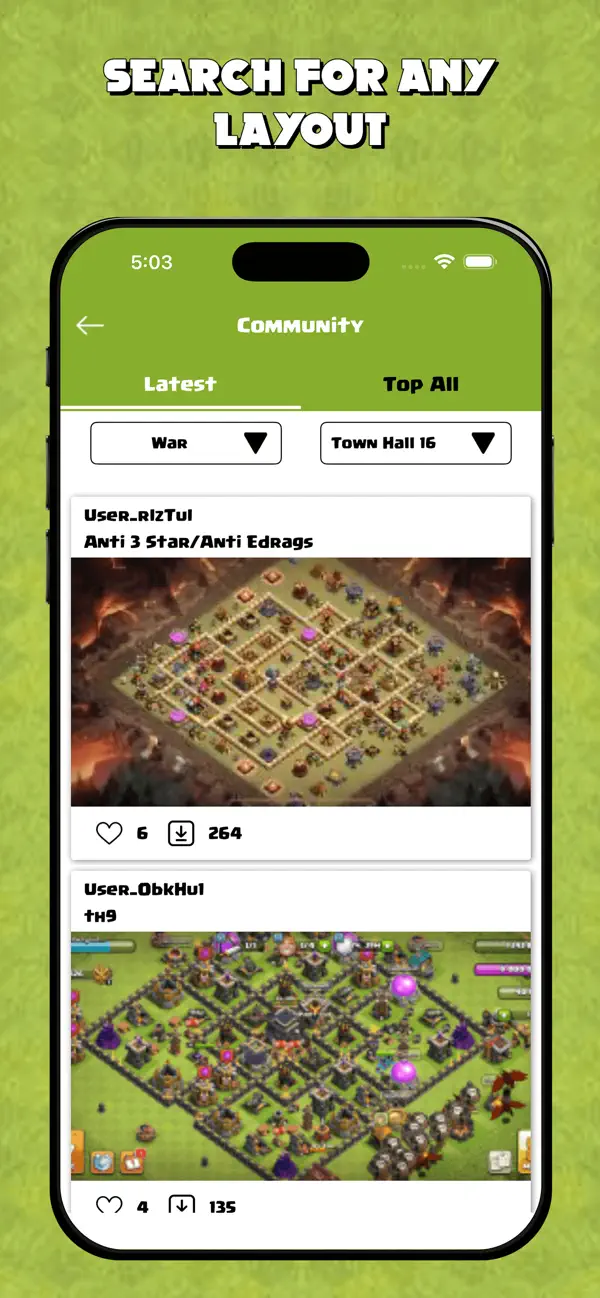 Search and community layout screen