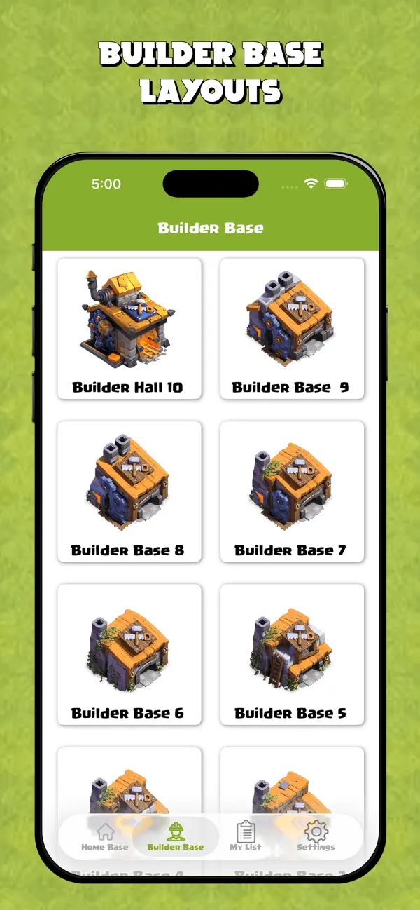 Builder Base layouts grid screen